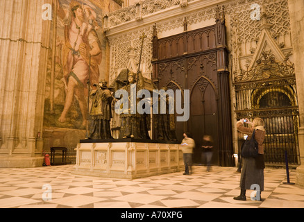 Seville Seville Province Spain Tomb of Christopher Columbus in south side of cathedral transept Stock Photo
