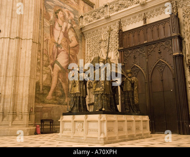 Seville Seville Province Spain Tomb of Christopher Columbus in south side of cathedral transept Stock Photo