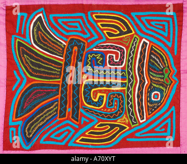 San Blas Islands Republic of Panama Mola with fish motif made by hand by Cuna Indian woman Stock Photo