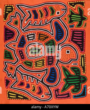 San Blas Islands Republic of Panama Mola with turtle motif made by hand by Cuna Indian woman Stock Photo