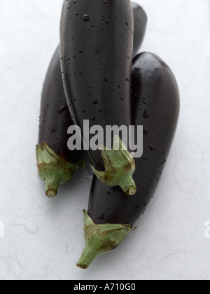 Aubergines on metal worktop - high end Hasselblad 61mb digital image Stock Photo