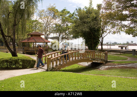 Rejang River frontage at Sibu, Sarawak, Malaysian Borneo. With roads in ...