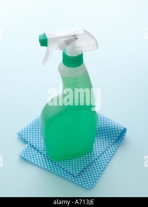 Cleaning product with cloth on pale blue background - high end Hasselblad 61mb digital image Stock Photo