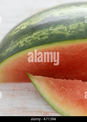 Watermelon on pale wood background - high end Hasselblad 61mb digital image Stock Photo