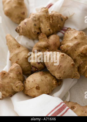 Jerusalem artichokes on linen cloth - high end Hasselblad 61mb digital image Stock Photo