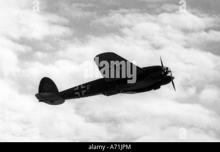 events, Second World War / WWII, aerial warfare, England, German bomber Heinkel He 111 on the way to England, summer 1940, He111, He-111, bombers, 20th century, historic, historical, Battle of Britain, Luftwaffe, Wehrmacht, Germany, Great Britain, flying, clouds, Third Reich, plane, planes, 1940s, Stock Photo