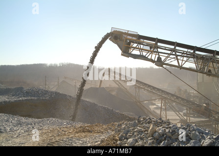 Conveyor Belt Piling Gravel On Pile In Quarry Stock Photo