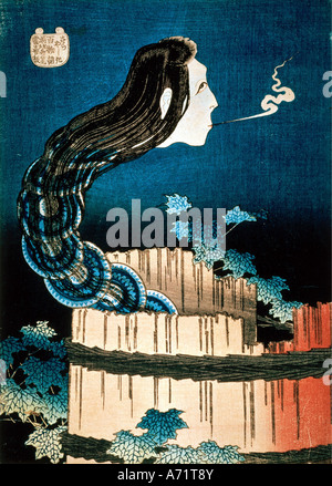 fine arts, Hokusai, Katsushika, (1760 - 1849), graphics, untitled, colour woodcut, historic, historical, woodcuts, Asia, Japan, Stock Photo