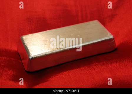 Close up of a 500 grams heavy solid silver bar from Swedish mining company Boliden Stock Photo