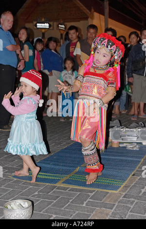 Hill tribe children dancing. Chiang Mai, Thailand. Stock Photo