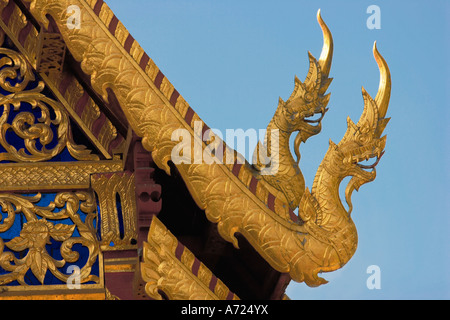 Naga finials in Wat Phrathat Doi Suthep, a highly revered Buddhist temple in Chiang Mai, Thailand. Stock Photo