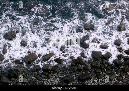 looking down to the sea from Kilt rock cliffs, near Staffin, trotternsih peninsular, Isle of Skye, Scotland Stock Photo