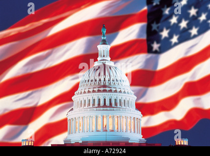 The Capitol Building and United States Flag Washington DC Stock Photo