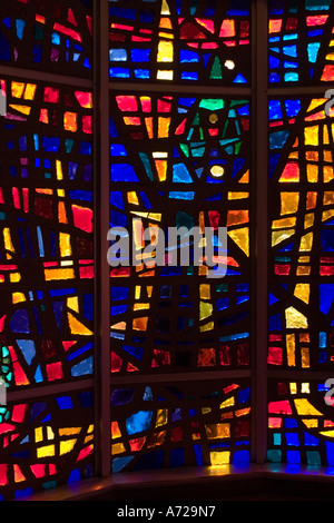 Vestibule of Saint Mary Catholic Church with portion of stained glass curved window Winter Park Orlando Florida Stock Photo