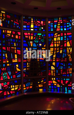 Vestibule of Saint Mary Catholic Church with stained glass curved window Winter Park Orlando Florida Stock Photo