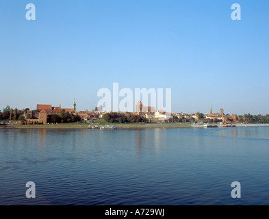 General view of Torun seen over River Vistula, Pomerania, Poland. Stock Photo