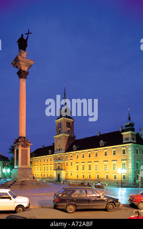 Royal Castle and Column of Sigismund 3rd at night Castle Square Vasa Old town Warsaw Poland Stock Photo