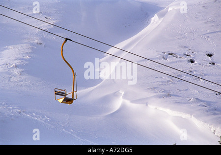 Scottish Winter scene - Glenshee Ski Centre and resort  chair lift, Braemar Cairngorms National Park Scotland uk Stock Photo