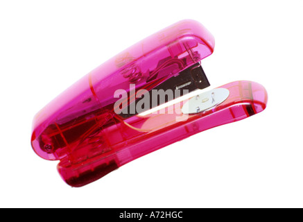 Designer hot pink stapler on white background Stock Photo