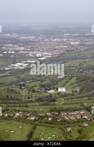 Aerial high level oblique view north of Moor Park golf course Holywell and Croxley Green to Watford Northwood Three Rivers London WD3 WD18 England 2005 Stock Photo