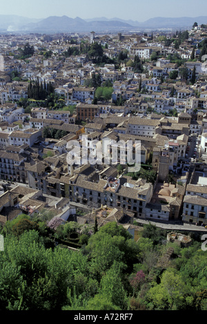 Spain, Andalucia, Grandada Whitewashed houses of the Albaicin (old Moorish quarter) viewed from the Alhambra Stock Photo