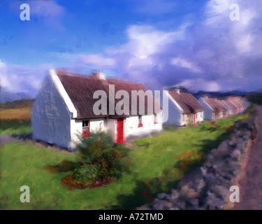 IE - CONNEMARA: Cottages at Tullycross Stock Photo
