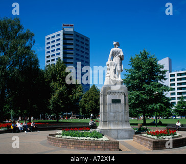 Hagley Park and a Statue of Captain James Cook Christchurch South Island New Zealand Stock Photo