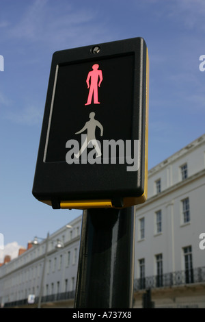 Pedestrian crossing in Leamington Spa, Warwickshire, England, showing the 'Red Man' do not cross sign Stock Photo