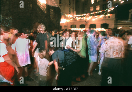 PARIS France, Large Crowd People, French Street fairs Public Events '14th of July' Bastille Day Popular Ball Dancing at Firemen’s bal france Stock Photo