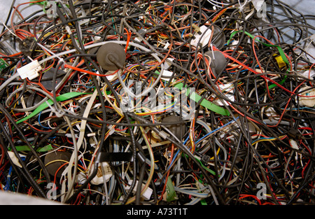 Components from cathode ray tube CRT computer monitors and domestic televisions ready for recycling at factory in South Wales UK Stock Photo