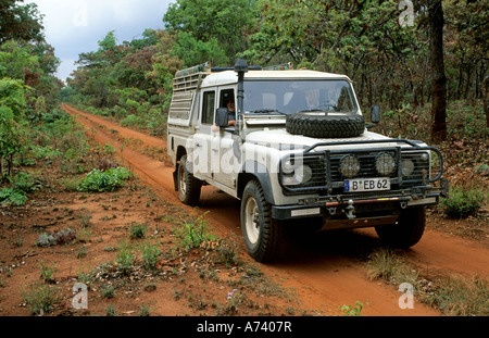 Landrover on an african dirt road Zambia Stock Photo