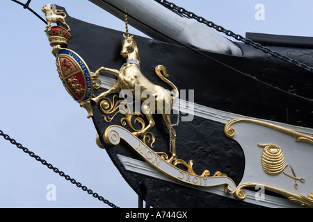 Unicorn on the decorated prow of Brunel's ship the Great Britain Stock Photo