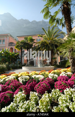 Beautiful flower beds at Riva on the north shore of Lake Garda.  Italy Stock Photo