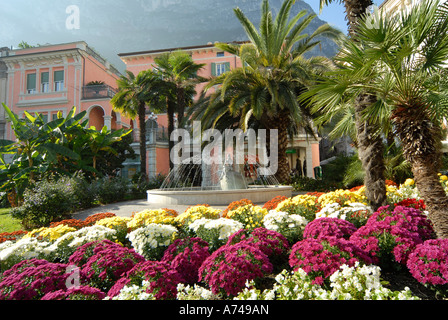 Beautiful flower beds at Riva on the north shore of Lake Garda.  Italy Stock Photo