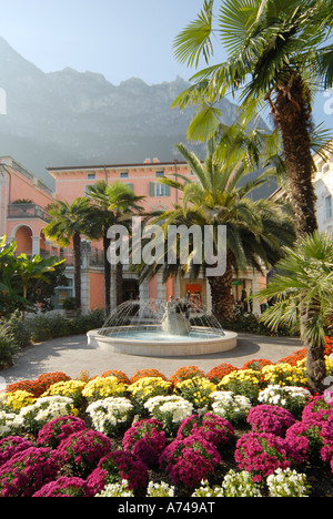 Beautiful flower beds at Riva on the north shore of Lake Garda.  Italy Stock Photo