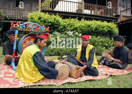 Music accompanying the performance of the Malay art of self defence known as Silat, Malaysia. Stock Photo