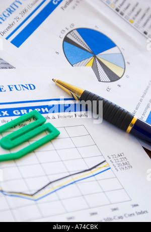 Still life of an annual report on an office desk. Stock Photo