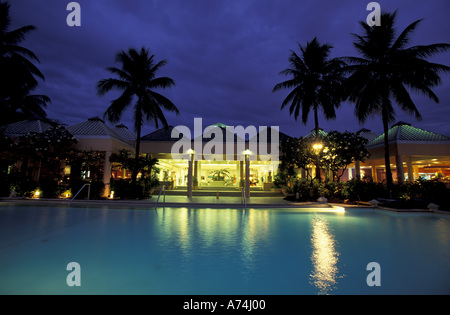 Fiji, Viti Levu, Denarau, Sheraton Royal Denarau Hotel, main building as seen from pool Stock Photo