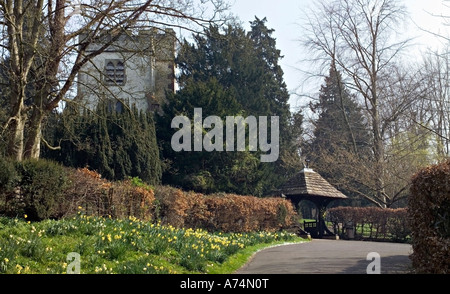 The approach to St Giles Church, Ashstead, Surrey. Stock Photo