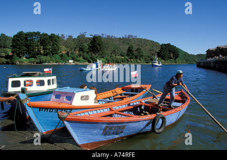 Chile, The Lake District. Water taxis, port Angelmo, Puerto Montt. Stock Photo