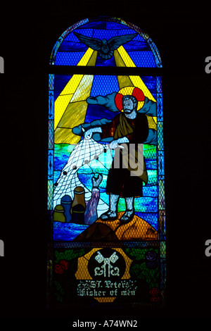 Parham Antigua St Peters Anglican Church St Peter Fisher of Men Stained Glass Window Stock Photo