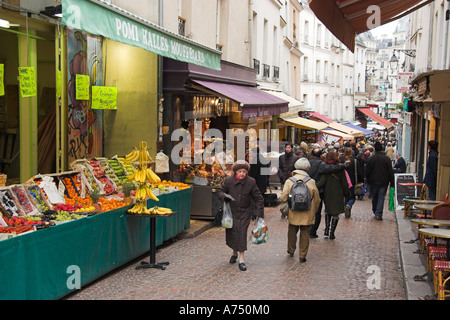 Fruit and vegetable stall Marché Mouffetard on Rue Mouffetard Paris France Stock Photo