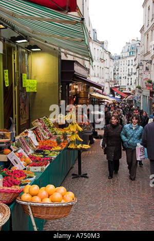 Fruit and vegetable stall Marché Mouffetard on Rue Mouffetard Paris France Stock Photo