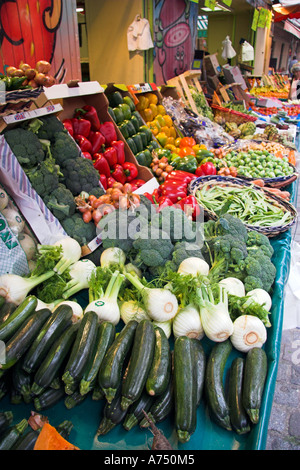 Fruit and vegetable stall Marché Mouffetard on Rue Mouffetard Paris France Stock Photo