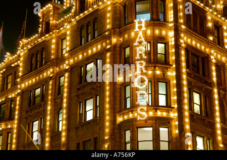 Lights illuminating Harrods Knightsbridge London England UK Stock Photo