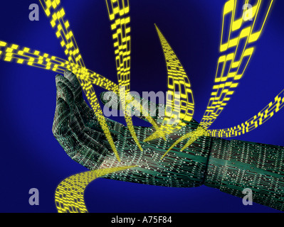 Binary hand and binary symbols Stock Photo