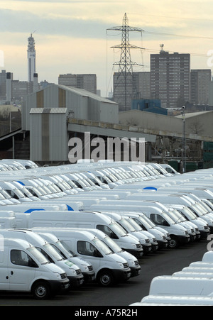 LINES OF BRAND NEW LDV VANS OUTSIDE THE LDV VAN FACTORY IN WASHWOOD HEATH,BIRMINGHAM,ENGLAND.UK Stock Photo