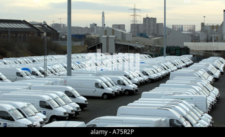 LINES OF BRAND NEW LDV VANS AT THE LDV VAN FACTORY IN WASHWOOD HEATH,BIRMINGHAM,ENGLAND.UK Stock Photo