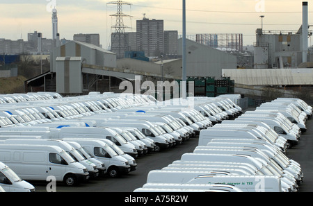 LINES OF BRAND NEW LDV VANS AT THE LDV VAN FACTORY IN WASHWOOD HEATH,BIRMINGHAM,ENGLAND. Stock Photo