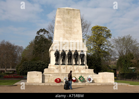 wreaths laid at household guards war memorial on horse guards road opposite the horse guards parade london england uk Stock Photo